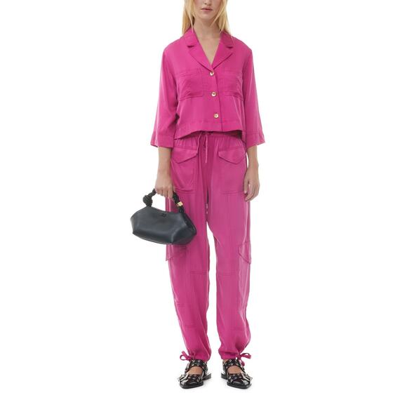 Ganni Washed Satin Pink Pocket Pants Size 38 - Picture 1 of 5